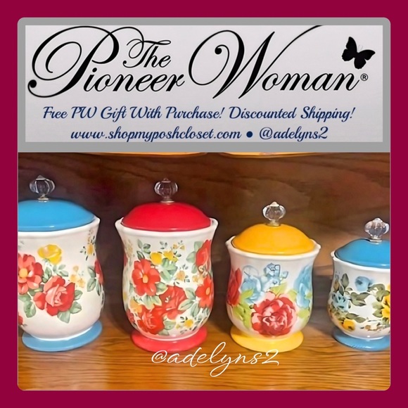 🌺 New Pioneer Woman Canisters, Set of 4 Canisters with Lids - Picture 1 of 6